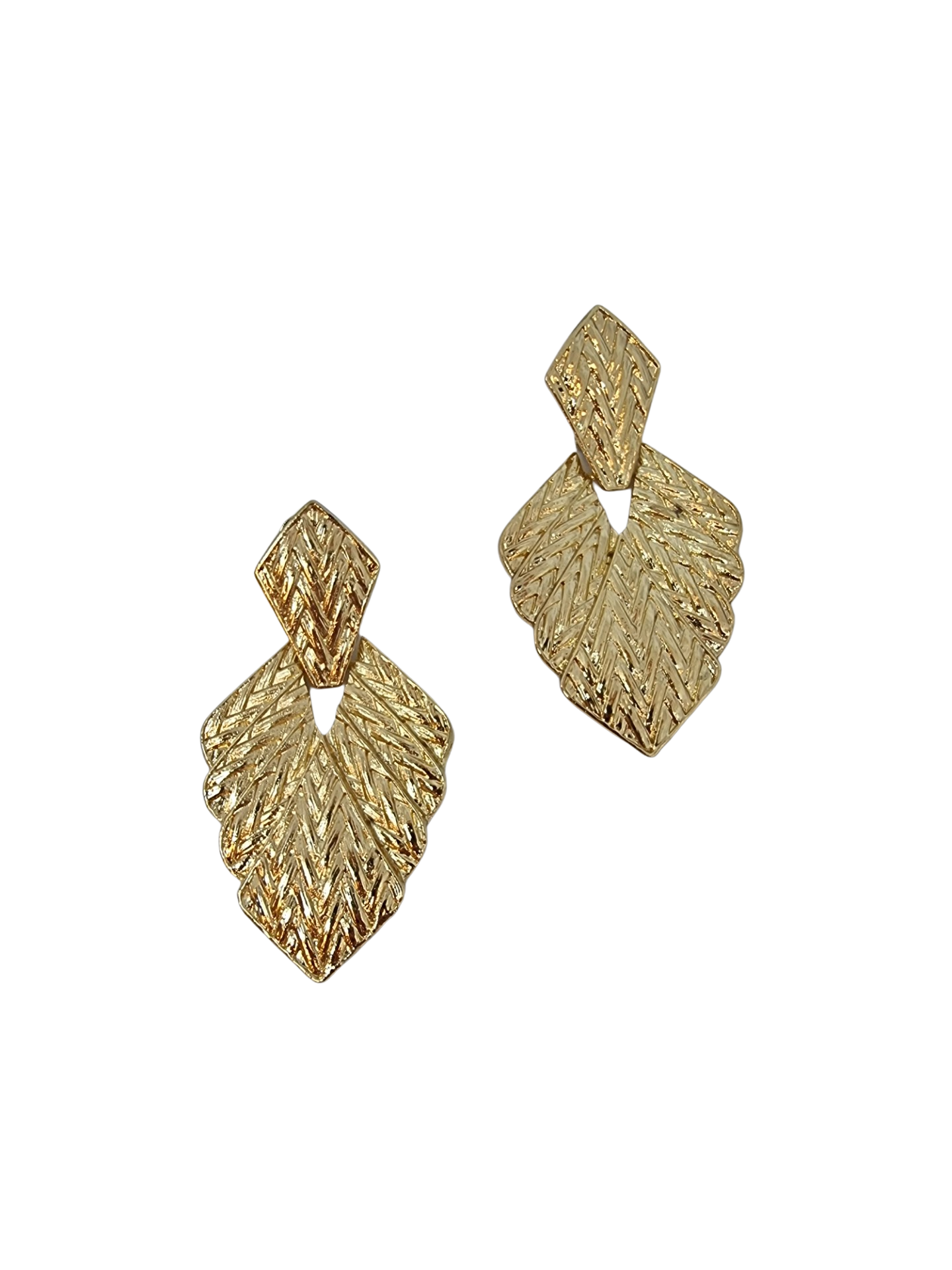 Gold Etched Leaf Shape Earrings