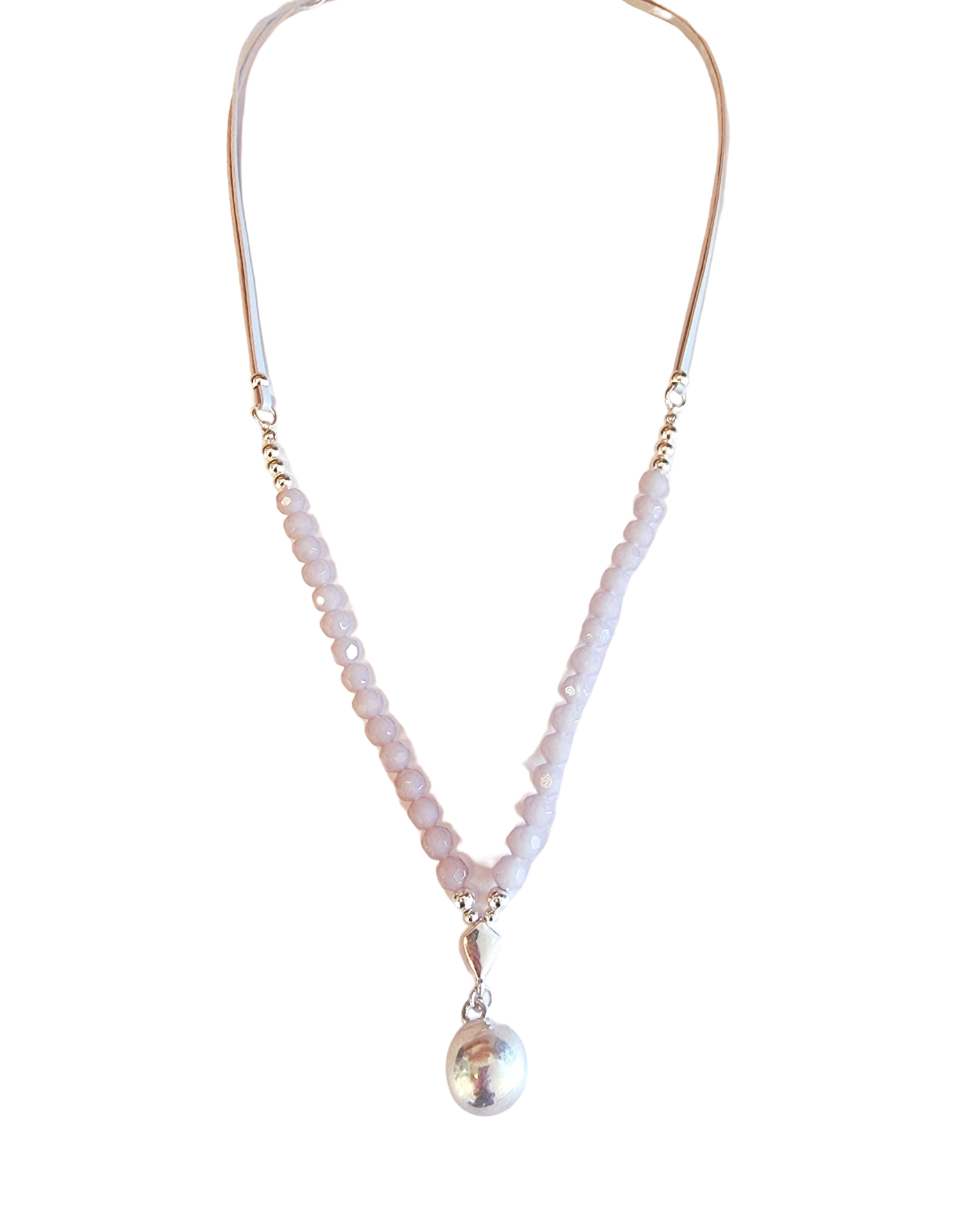 Silver & Lilac Beaded Leather Necklace